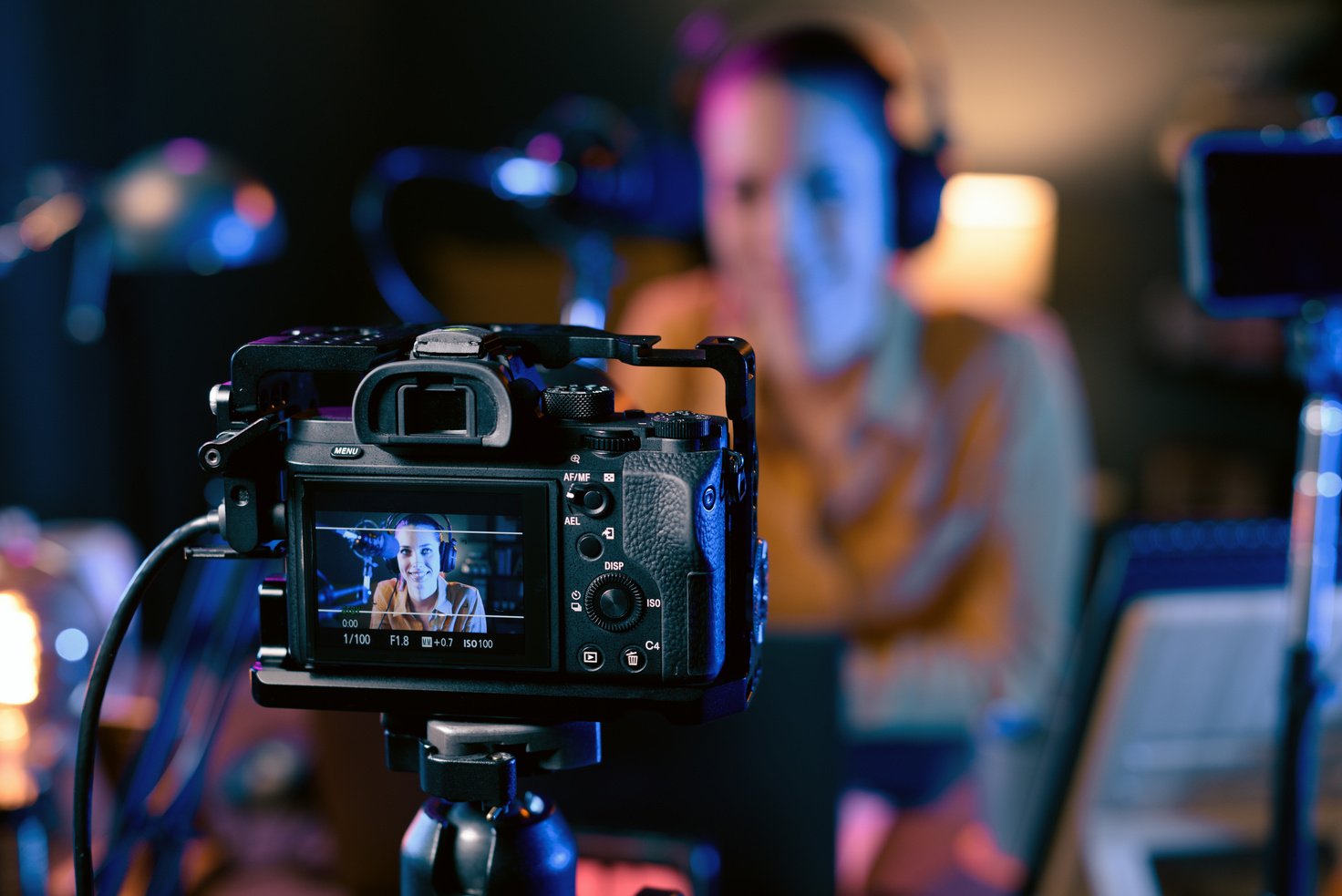 Youtuber recording her video in the studio